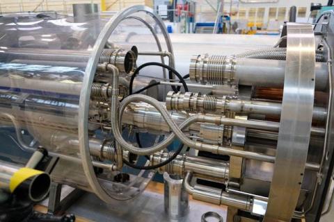 The internal hardware of a quantum computer, representing the technology set to reshape enterprise data security.